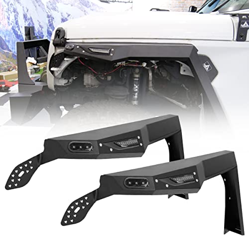 Roxx Front Fenders Flares For 2018-2022 Jeep Wrangler Jl/Jlu, 2Pcs Off-Road Jl Front Fenders Flares W/Led Amber Sequential Turn Signals/Led Position Lights, Driver And Passenger Side (Front) #TOP27