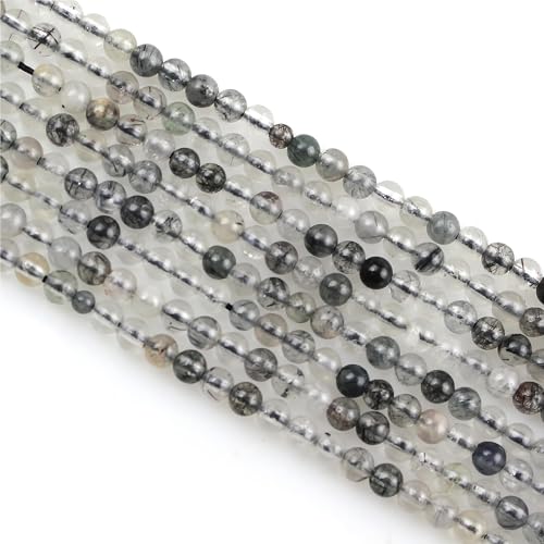 MJDCB 225pcs Petites Perles de Pierre Naturelle 3mm Quartz Rutilé Noir Pierres Précieuses Ronde Lisse en Vrac pour La Fabrication de Bijoux Bracelets Boucles...