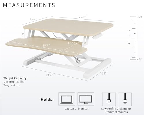 Image of VIVO 26 inch Desk Converter, K Series, Height Adjustable Sit to Stand Riser, Dual Monitor and Laptop Workstation with Keyboard Tray, Light Wood Top, White Frame, DESK-V026KF