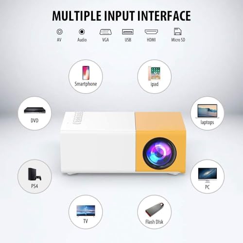 Image of ZOTRONICO LED Mini Projector HD Resolution - Compatible with Phone Laptop Pendrive | 60inches Projection | 1080 Pixel Full HD Support (Yellow, hdmi+Remote) (with Accessories)