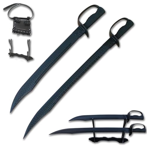 High Strength Polypropylene 2PCS Plastic Practice Sword Set PP Training Katanas Martial Arts Unsharpened Blades with Belt and Stand Included for Practice and Training