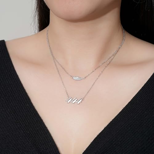 444 Angel Number Necklace 925 Sterling Silver/18k Gold for Women: 444 Layered Wing Pendant Choker Chain Necklaces Inspirational Numerology Jewelry Gift for Mom Birthday Christmas3