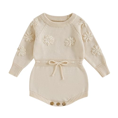 Image of Covvoliy Toddler Baby Girl Sweater Romper Knit Long Sleeve Embroidery Jumpsuits One Piece Baby Girl Fall Clothes