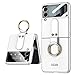 Galaxy Z Flip 4 Case with Ring Holder and Strap 9H Glass Camera Lens Screen Protector Ultra Thin Matte PC Cover Anti-Drop All-Inclusive Case (White)