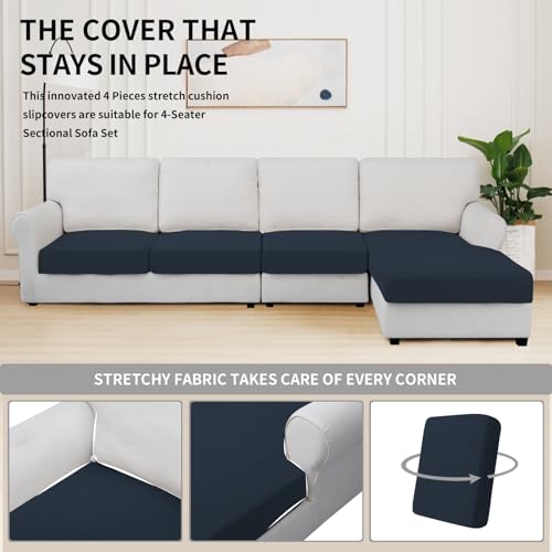 Image of Easy-Going Stretch 4 Pieces Couch Cushion Covers for Sectional Sofa L Shape