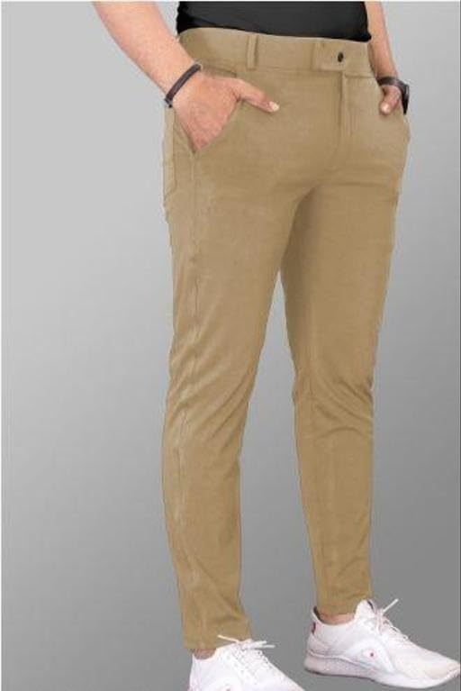 Image of Men's Regular Fit Formal Stretchable Trousers with Expandable Waist - Skin Friendly Comfortable