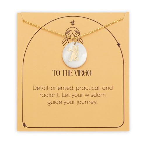Zodiac Sign Necklace – Mother of Pearl Pendant – Available in Two Finish 925 Sterling Silver and 14K Gold Plated – Adjustable Chain – Horoscope Jewelry Gift with Zodiac Card & Gift Box
