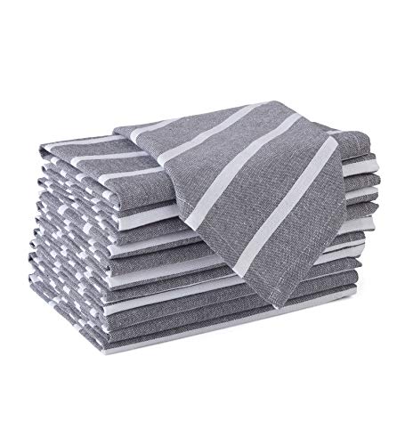 Image of Encasa XO Dining Table Napkins Set of 12, 43x43 cm | Machine Washable Reusable, Recycled Cotton Cloth Napkin, Soft & Absorbent, Table Decor for Hotels, Farmhouse - White & Roma Grey Stripes