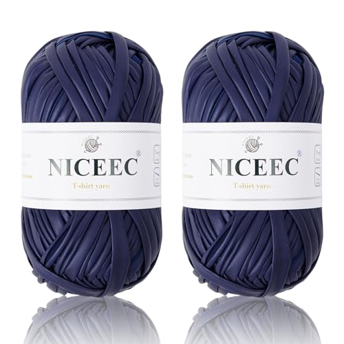 NICEEC 2 Skeins Metal T-Shirt Yarn Single-Side-Dark Blue