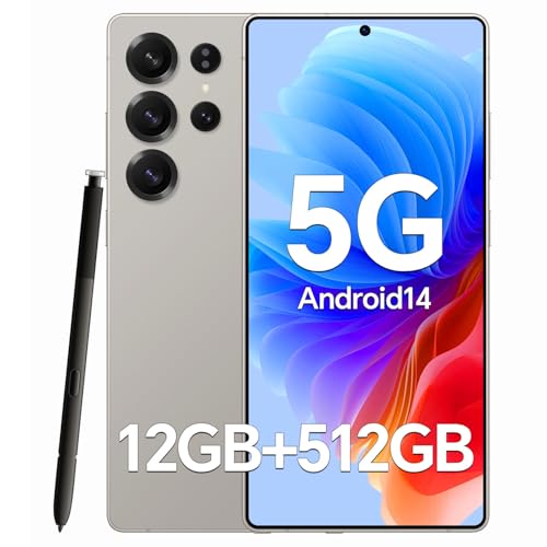 Unlocked Cell Phones C25 Ultra Build-in Pen, Snapdragon 888 Processor, 5G Dual SIM, 6.9" Screen Android 14 Mobile Phone, 12GB+512GB Smartphone, 6800mAh Battery, 48MP+108MP Camera, Face ID Grey