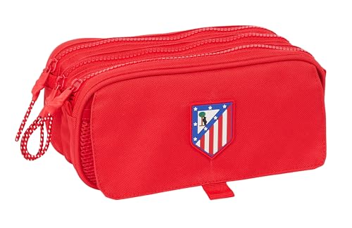 Safta ATLÉTICO DE Madrid - Portatodo Triple Big, Estuche Infantil, Estuche Niño, Ideal para Niños en Edad Escolar, Cómodo y Versátil, Calidad y Resistencia, 21.5x8x10 cm, Color