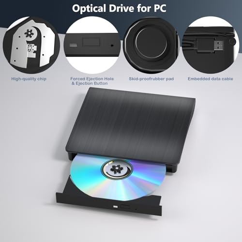 image for mthstec External DVD Drive, USB 3.0 Type-C Portable CD Burner, CD ROM 
