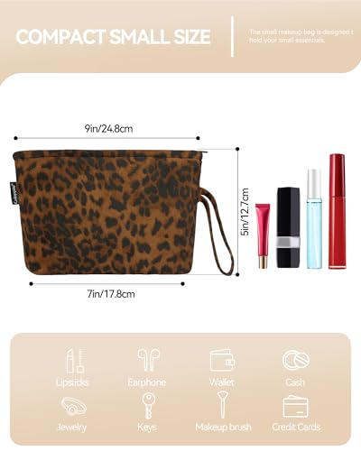 Image of Gloppie Leopard Small Makeup Bag for Purse Wristlet Cosmetic Bag for Women