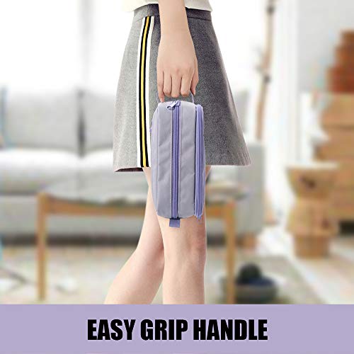 Image of Sooez High Capacity Pencil Case, Big Pencil Bag Pouch Box Organizer Pen Case, Portable Journaling Supplies with Easy Grip Handle & Loop, Asthetic Supply for Girls Adults, Purple