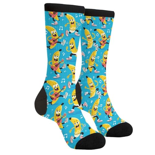 Tuaakeo Dancing Banana Funny Novelty Socks Casual Athletic Crazy Crew Socks For Women Men