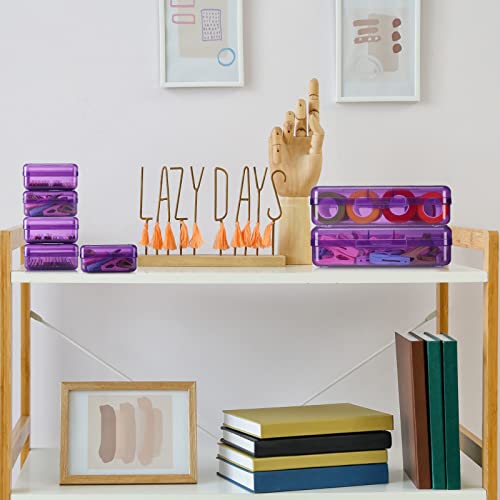 Image of Fainne 24 Pack Clear Plastic Pencil Box,Purple | Stackable Organizer for School Supplies, Large Case for Crayons Markers, Snap-lid Keeps Stationery Secure, Bulk Set
