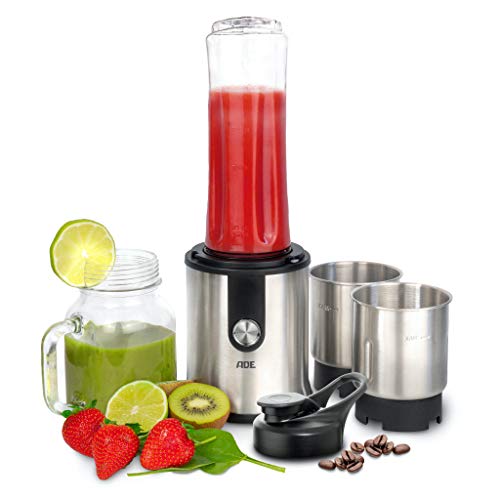 Smoothie Maker mit Gewürz- und Kaffeemühle KA 1823 (300 Watt Motor, inklusive 2 Mahlbehältern, Smoothie-Aufsatz, Trinkflasche und Becher aus Glas)
