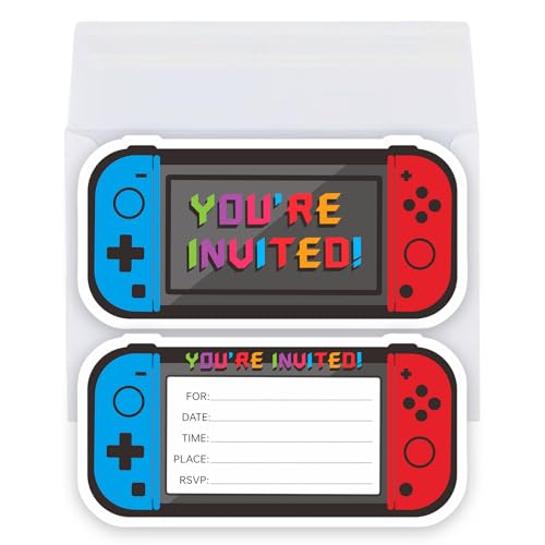 Dinggaogao Video Game Birthday Party Invitations- 3x6 Inch Double-Sided Invite Cards with 20 Envelopes Game Party Decoration Birthday presents for boys (20 invitations + 20 Envelopes)