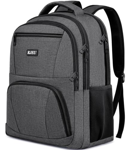 Image of School Backpack for College Students & Teens - 15.6 Inch Laptop Backpack with Anti Theft Port, Ergonomic Shoulder Straps, Water Resistant Travel Bookbag for Men, Women - Grey