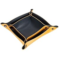 sourcing map 2pcs PU Leather Valet Tray Unisex Folding Small Catchall Tray Organizer Portable Nightstand Bedside Desk Tray for Key Wallet Watch Coin Jewelry Dice, Navy Blue Yellow