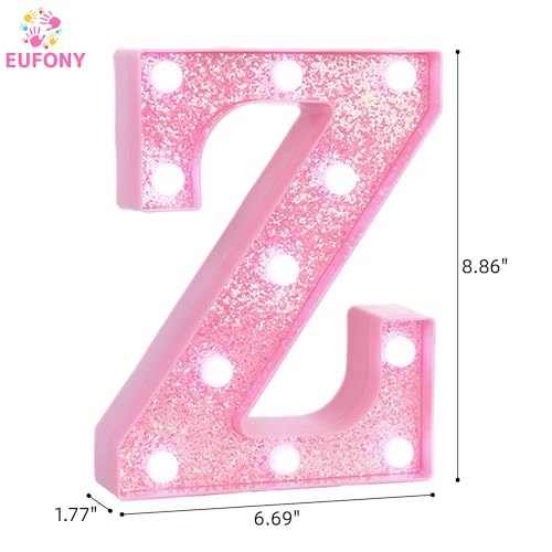 Image of Pink Marquee Light Up Letters, Glitter Alphabet LED Letter Lights for Pink Birthday Party Decorations, Battery Operated Letter Sign for Girls Room Vanity Table Decor, Cool White Lights Letter Z