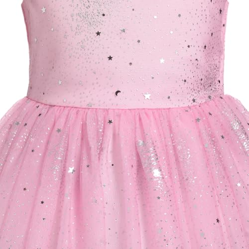 IBTOM CASTLE Flower Girl Embroidery Sparkle Dress for Kids Wedding Bridesmaid Pageant Communion Princess Birthday Party Prom Formal Dance Ball Gown Puffly Tulle Dresses Pink 5-6 Years4