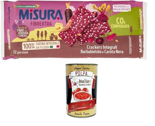 Misura Fibrextra Crackers Integrali - 12 galletas integrales ricas en fibra con remolacha y zanahoria negra, paquete de 385 g +Italian Gourmet Polpa 400gr