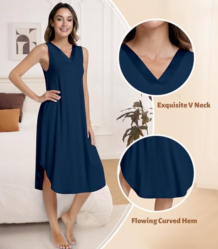 Image of NACHILA Women's Nightgowns-Viscose Made from Bamboo,Sleeveless Tank Night Gown Crew Neck Sleep Dress Cool Sleepshirts