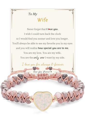 Sistble Valentines Day Gifts for Wife, Birthday Gifts for Wife from Husband Christmas Stocking Stuffers Heart Bracelet for Women Pink Beaded Bracelets Love You Gift Colorful Natural Stone Jewelry