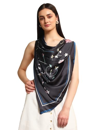 Image of Ravaiyaa - Attitude is everything Women Silk Digital Print Large Square Scarf Breathable Lightweight Neckerchief Printed Headscarf 40 inch x 40 inch Inch