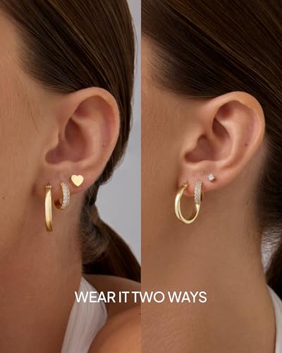 PAVOI 14K Gold Plated Double Sided Star and Heart Flat Back Stud Earrings for Women with Cubic Zirconia | Celestial Earring Screw Back Pair2