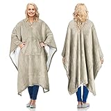 Catalonia Sherpa Wearable Blanket Poncho for Adult Women Men,Wrap Blanket Cape with Pocket,Warm,Soft,Cozy,Snuggly,Comfort Gift,No Sleeves,Camel