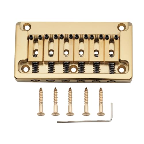 Musiclily 52.5mm Fixed Hardtail Bridge for 6-String Strat/Tele (Gold)