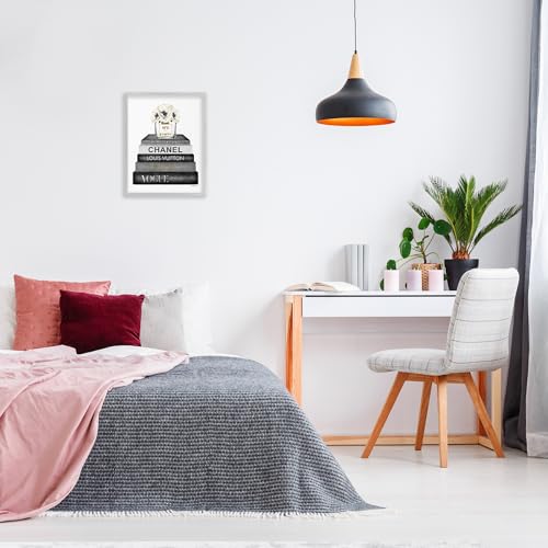 Stupell Industries Fashion Designer Flower Bookstack Black and White Watercolor, Design by Amanda Greenwood Gray Framed Wall Art, 16x202