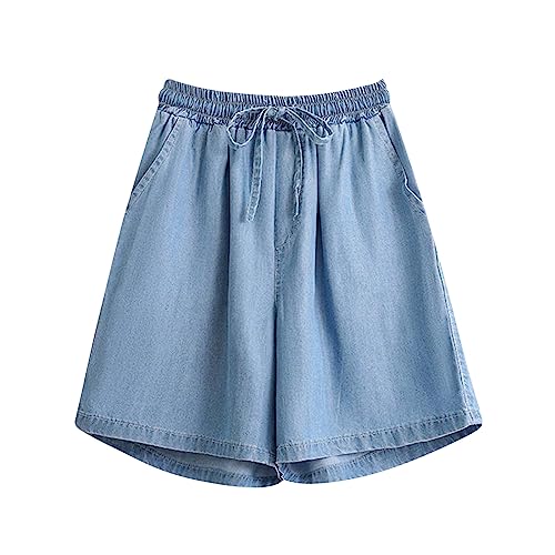 Generic Summer Denim Shorts for Women 2024 Elastic Waist Short Jeans Drawstring Jeans Shorts High Waisted Lounge Shorts, 3X-Large, Light Blue