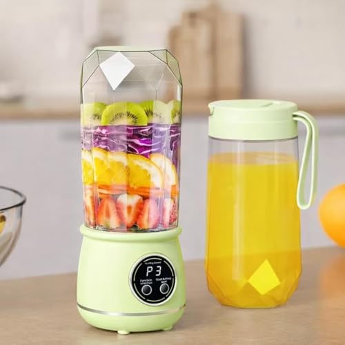 Image of Portable Blender Electric Juicer USB Rechargeable Fruit Mixers Mini Personal Smoothie Maker 6 Blades 3 Gears Ideal for smoothies, protein shakes, fresh juices, sauces -1500mAh Battery (GREEN)