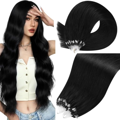 Moresoo 28 Inch 100G Microlink Hair Extensions Human Hair, Jet Black