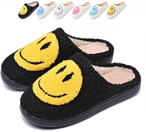 Jugsar Smile - Zapatillas de estar por casa para mujer, hombre, invierno, cálidas, retro, suaves, cómodas, antideslizantes, planas, modernas, para exterior/interior, talla 34-45 EU, negro A, 38/39 EU