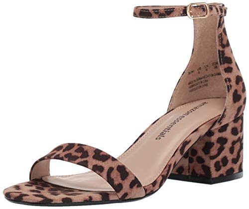 Amazon Essentials Women's Two Strap Ankle Strap Block Heel Sandal, Rose Leopard, 10