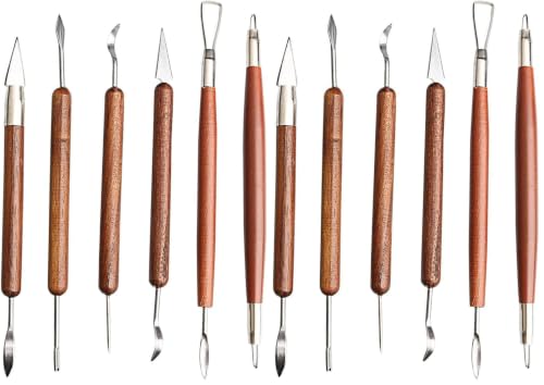 Image of S & E TEACHER'S EDITION 6 Pcs Pottery & Clay Sculpting Tools, Double-Sided, Smooth Wooden Handles. (Pack of 2)