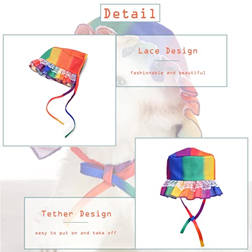 Seis 2 Pcs Rainbow Dog Dress And Hat Thin Cats Gauze Skirt Sweet Lace Cat Colorful Tutu Adjustable Teddy Clothes Princess Bomei Costume For Spring Summer Wedding Party (S) #TOP3