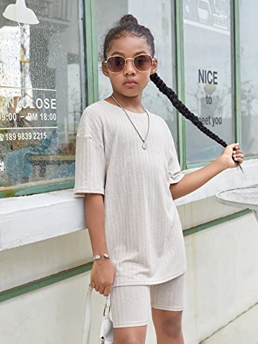 Image of Floerns Girls Rib Knit Short Sleeve T Shirt with Biker Shorts Set 2 Piece Outfit