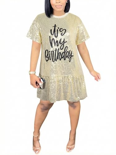 Image of FLOYU Women Sequin Birthday Dress It's My Birthday Dresses Sparkly Party Tops Sexy Birthday Outfits