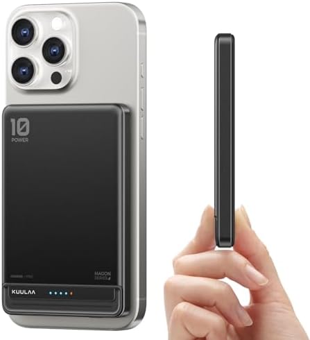 Kuulaa Magnetic Battery Pack 10000mAh, Ultra Slim Portable Charger (0.51in) with LED Indicator,PD 20W USB-C Fast Charging & Strong Magsafe Wireless Power Bank,Compatible with iPhone 17/16/15/14/13/12