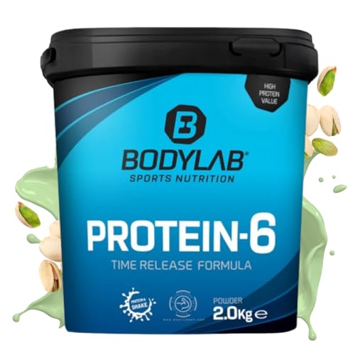 Bodylab24 Protein-6 Pistazie 2kg / Mehrkomponenten Protein-Pulver, Eiweißpulver aus 6 hochwertigen Eiweiß-Quellen / Protein-Shake für Muskelaufbau