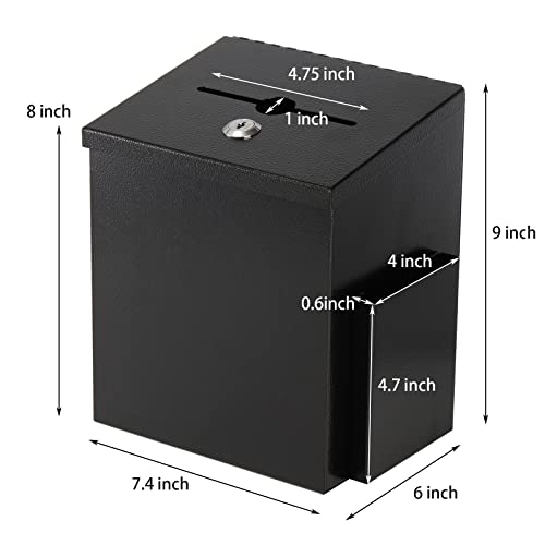 Topzea Suggestion Box With Lock, Wall Mounted Ballot Donation Box Collection Box, Metal Freestanding Suggestion Box With 50 Free Suggestion Cards, Key Drop Box, Black, 9"X 7.4"X 6" #TOP1