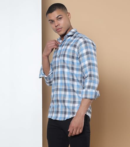 Image of CVC Men's Regular Fit Cotton Oxford Casual Checks Shirt with Full Sleeves