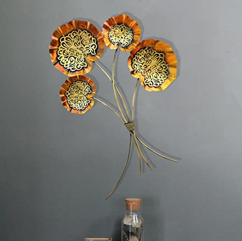 Image of Indian Handicrafts Solutions, AjmeriHandikart Abstract Metal Wall Art Bouquet | 28x18 Inch Copper & Gold Lotus /Lily Pad Sculpture | Modern 3D Handcrafted Decor for Living Room, Entryway, and Gifting , Rajasthan, India