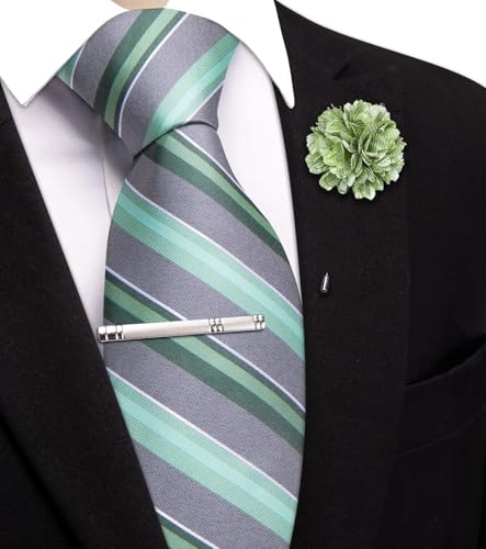 Image of Hi-Tie 63 inches Striped Paisley Extra Long Ties for Men Silk Necktie with Lapel Pin Tie Clip Big and Tall Men Formal Wedding