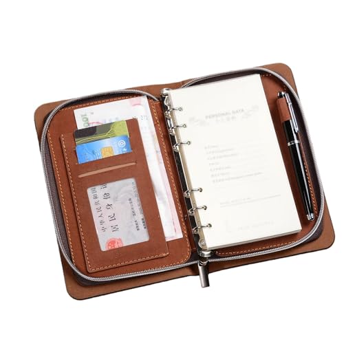 システム手帳 ビジネスメモ帳 多機能ワークノート a5 6穴 リング バインダーノート ザーカバー リングノート メモ帳 卒業記念品 就職 ファスナー プライベート 男女兼用 ビジネスオフィス用品 a5 ルーズリーフ (オレンジ色)